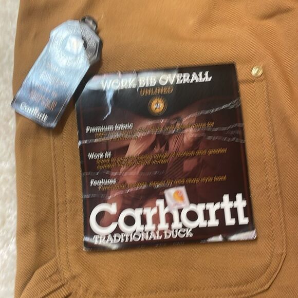 Carhartt Men’s R19 Brown Duck Work Bin Overalls 44X32 Heavyweight Cotton - Picture 5 of 6